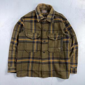 VTG Pendleton Mens Mackinaw Cruiser Wool Coat M Brown Plaid Field Jacket 70s